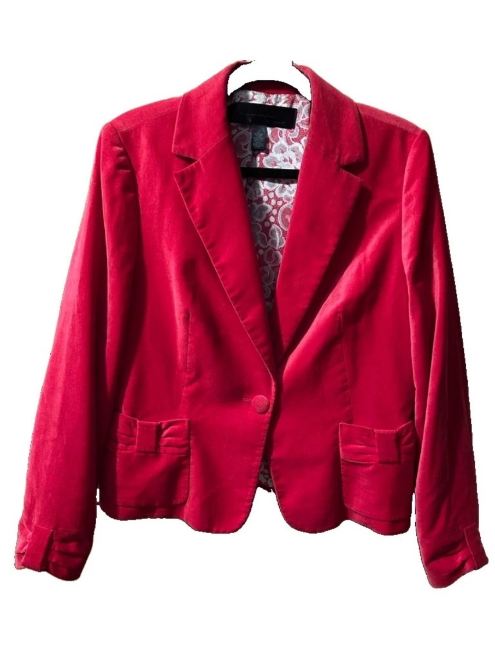 Womens 14 Apostrophe Red Blazer Jacket with Bow Details